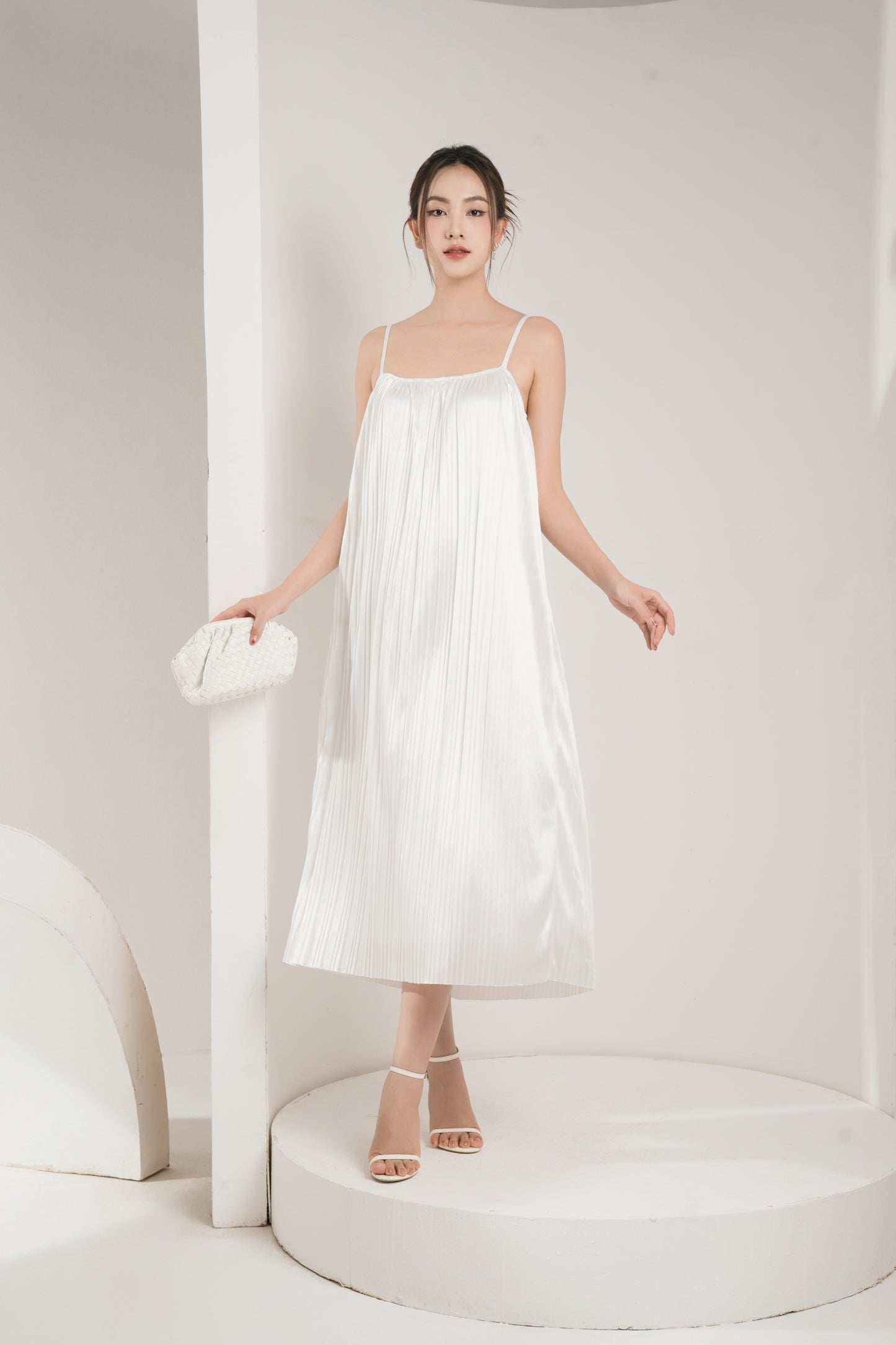 Cordelia Pleated Dress in White