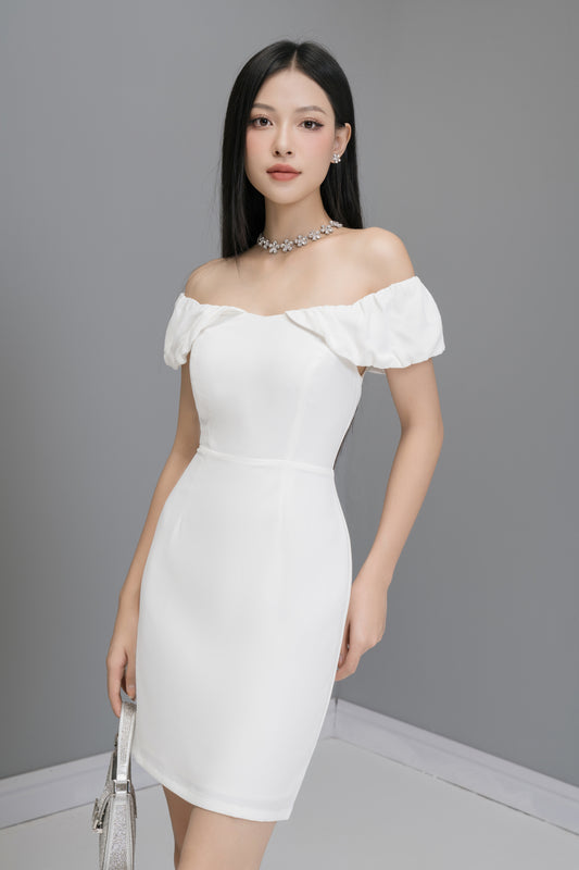Classic Candicelia Off Shoulder Dress in White