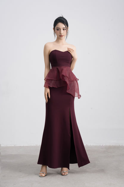 Lucia Bustier Gown in Burgundy