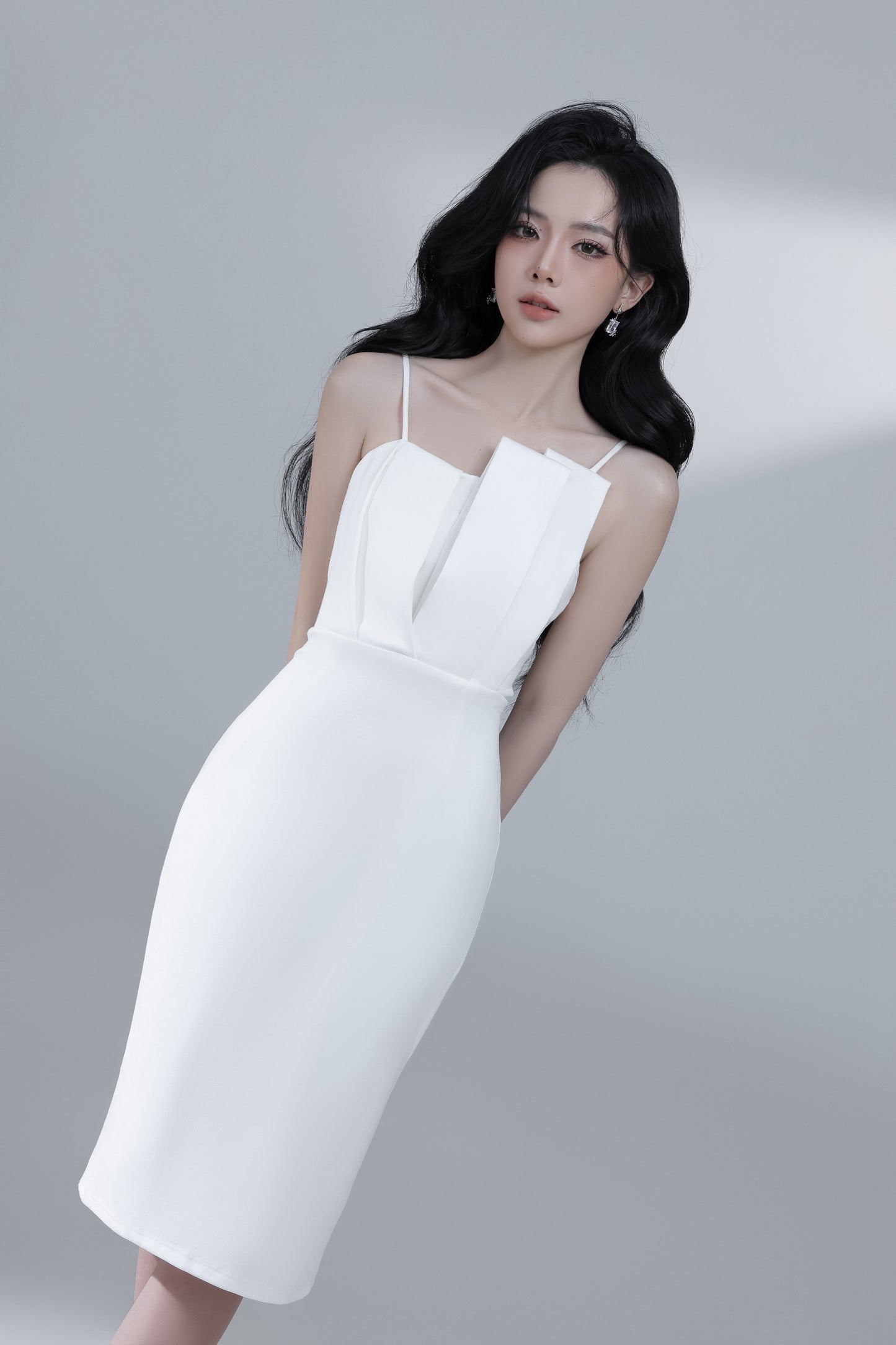 Irabelle Overlay Bodycon Dress in White