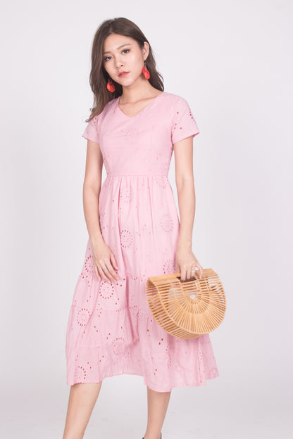Yista Eyelet Midi Dress in Pink