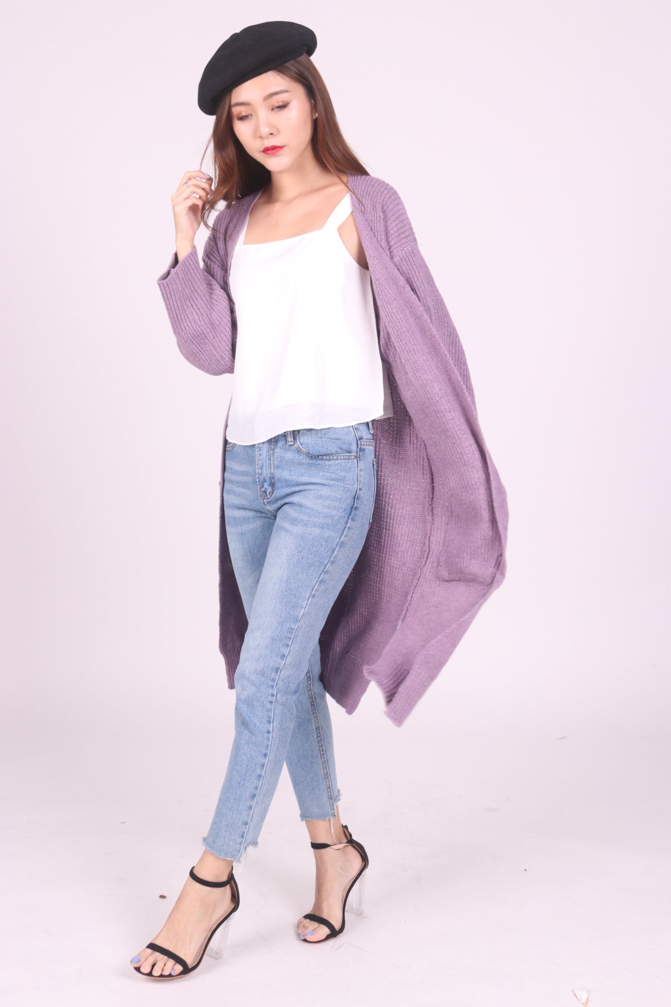 *LUXE* - Meria Long Knit Cardigan in Lilac