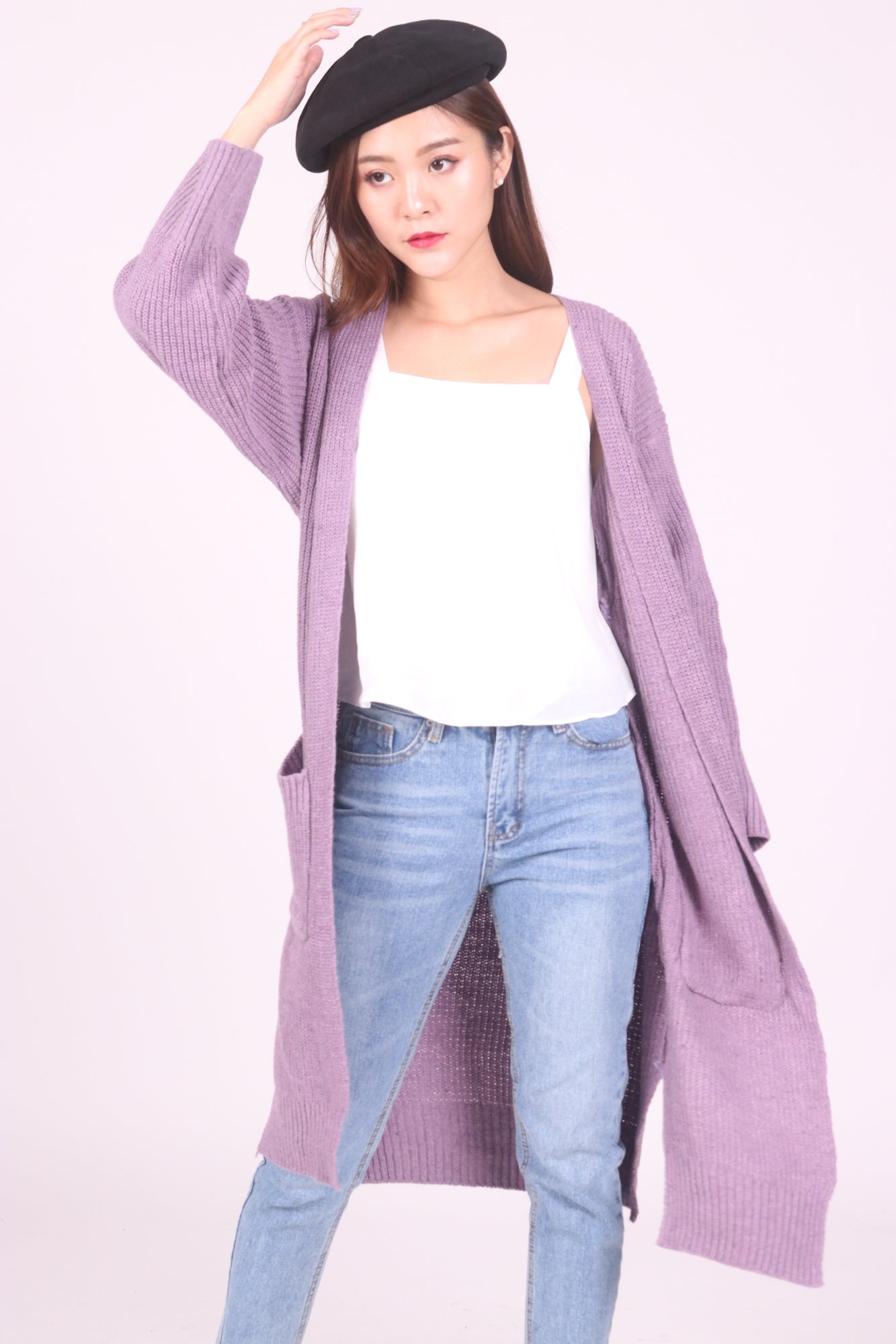 *LUXE* - Meria Long Knit Cardigan in Lilac