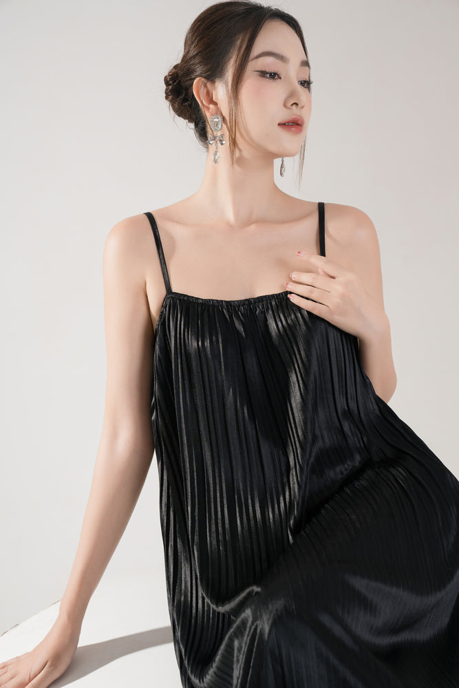 
                  
                    Load image into Gallery viewer, Cordelia Pleated Dress in Black
                  
                