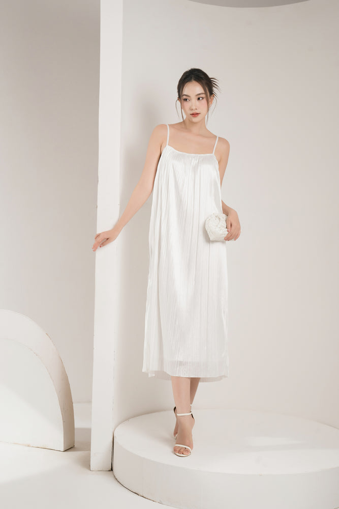 
                  
                    Load image into Gallery viewer, Cordelia Pleated Dress in White
                  
                