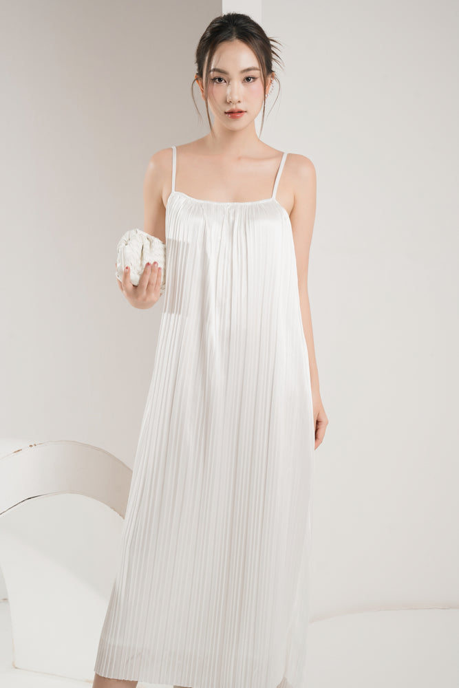 
                  
                    Load image into Gallery viewer, Cordelia Pleated Dress in White
                  
                
