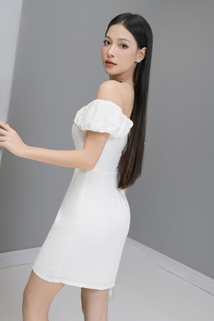 
                  
                    Load image into Gallery viewer, Classic Candicelia Off Shoulder Dress in White
                  
                