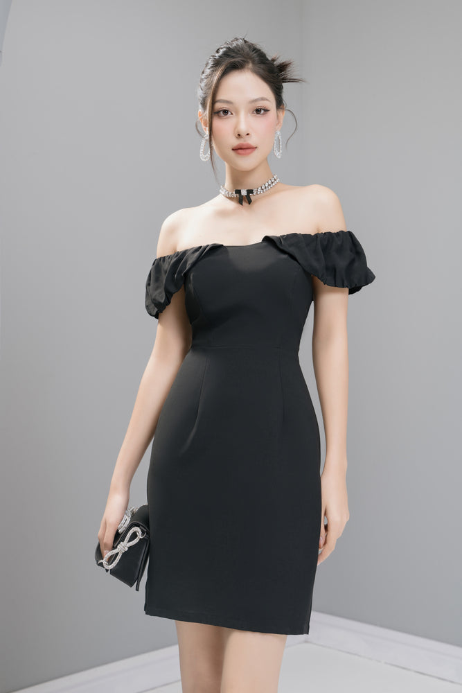 
                  
                    Load image into Gallery viewer, Classic Candicelia Off Shoulder Dress in Black
                  
                