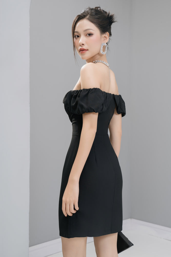 
                  
                    Load image into Gallery viewer, Classic Candicelia Off Shoulder Dress in Black
                  
                