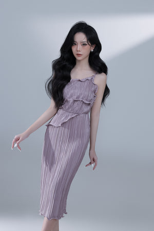 
                  
                    Load image into Gallery viewer, Arcelia Pleated Toga Dress in Mauve Pink
                  
                