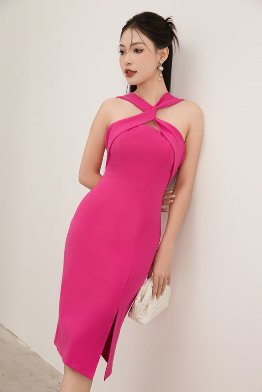 Thalia Two Ways Bodycon Dress in Hot Pink