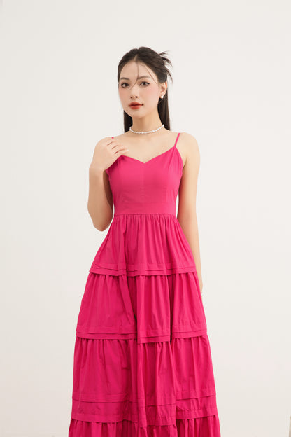 Zoilia Tiered Maxi Dress in Hot Pink