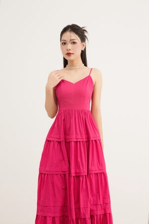 
                  
                    Load image into Gallery viewer, Zoilia Tiered Maxi Dress in Hot Pink
                  
                
