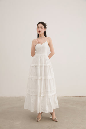 
                  
                    Load image into Gallery viewer, Zoilia Tiered Maxi Dress in White
                  
                
