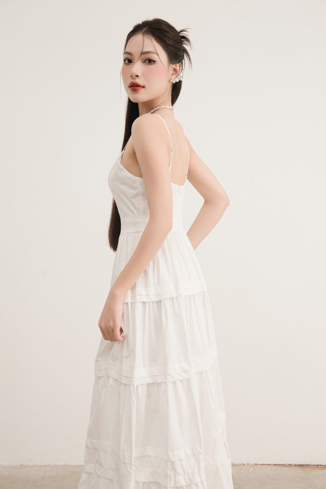 
                  
                    Load image into Gallery viewer, Zoilia Tiered Maxi Dress in White
                  
                
