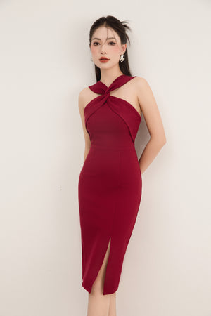 
                  
                    Load image into Gallery viewer, Thalia Two Ways Bodycon Dress in Burgundy
                  
                