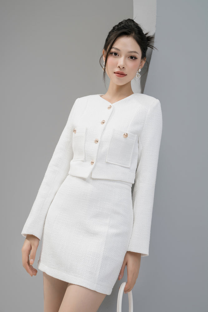 
                  
                    Load image into Gallery viewer, Louveelia Tweed Jacket in White
                  
                
