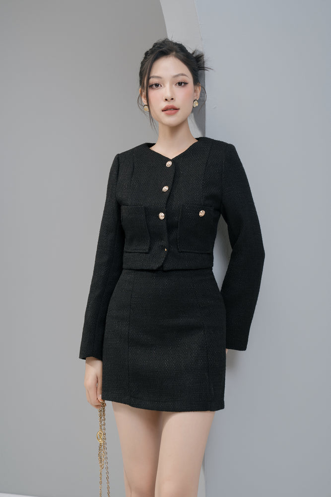 
                  
                    Load image into Gallery viewer, Louveelia Tweed Jacket in Black
                  
                