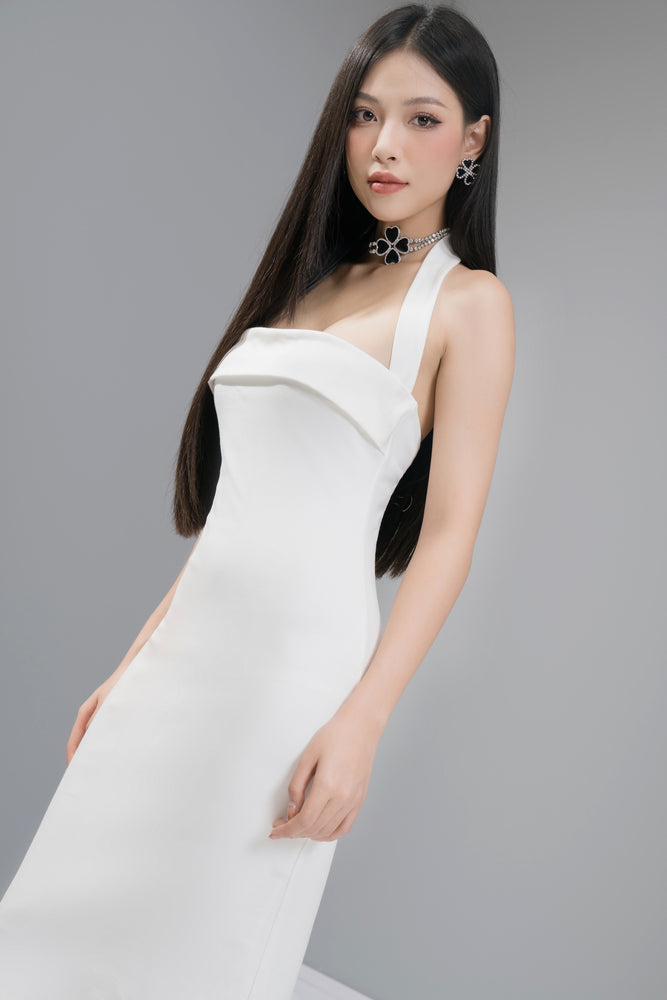 
                  
                    Load image into Gallery viewer, Audreylia Halter Dress in White
                  
                
