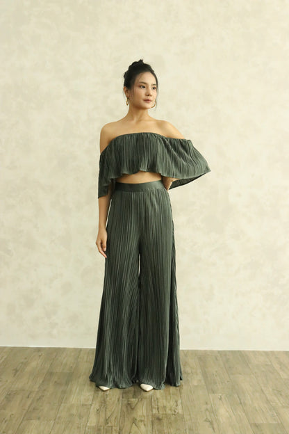 Cleolia Pleated Pants in Hunter Green