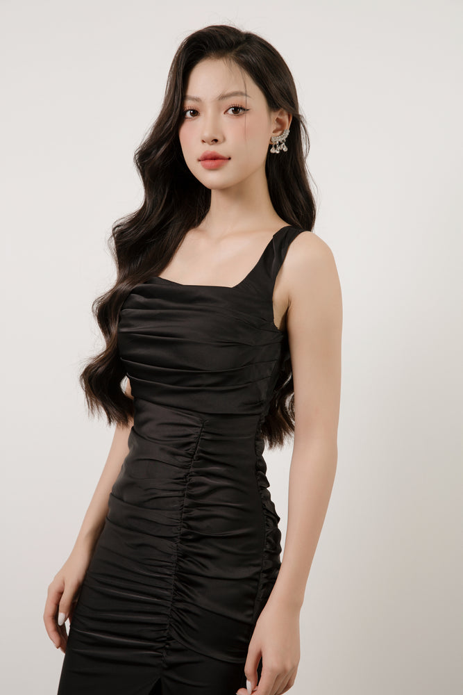 
                  
                    Load image into Gallery viewer, Camila Ruched Bodycon Dress in Black
                  
                