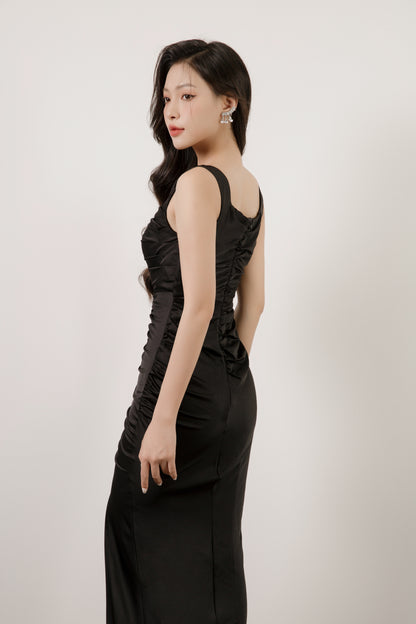 Camila Ruched Bodycon Dress in Black