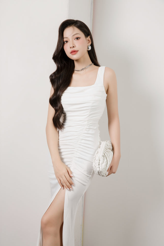 
                  
                    Load image into Gallery viewer, Camila Ruched Bodycon Dress in White
                  
                