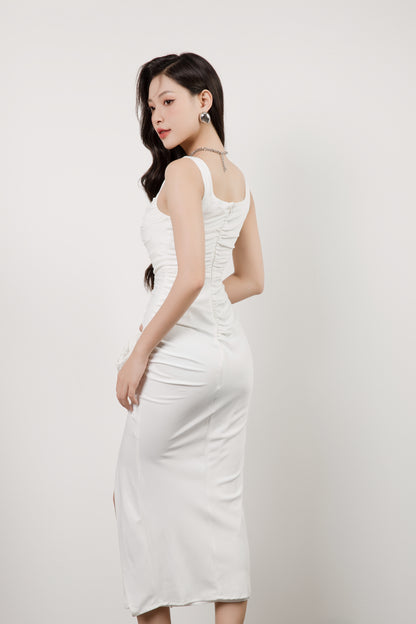 Camila Ruched Bodycon Dress in White