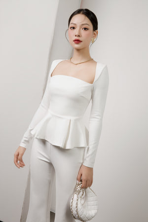 
                  
                    Load image into Gallery viewer, Elizabeth Peplum Top in White
                  
                