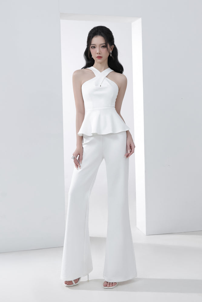 
                  
                    Load image into Gallery viewer, Veron Girl Boss Peplum Top in White
                  
                