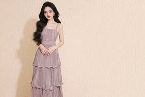 
                  
                    Load image into Gallery viewer, Xylia Pleated Tiered Maxi Dress in Mauve
                  
                
