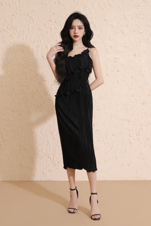 
                  
                    Load image into Gallery viewer, Arcelia Pleated Toga Dress in Black
                  
                