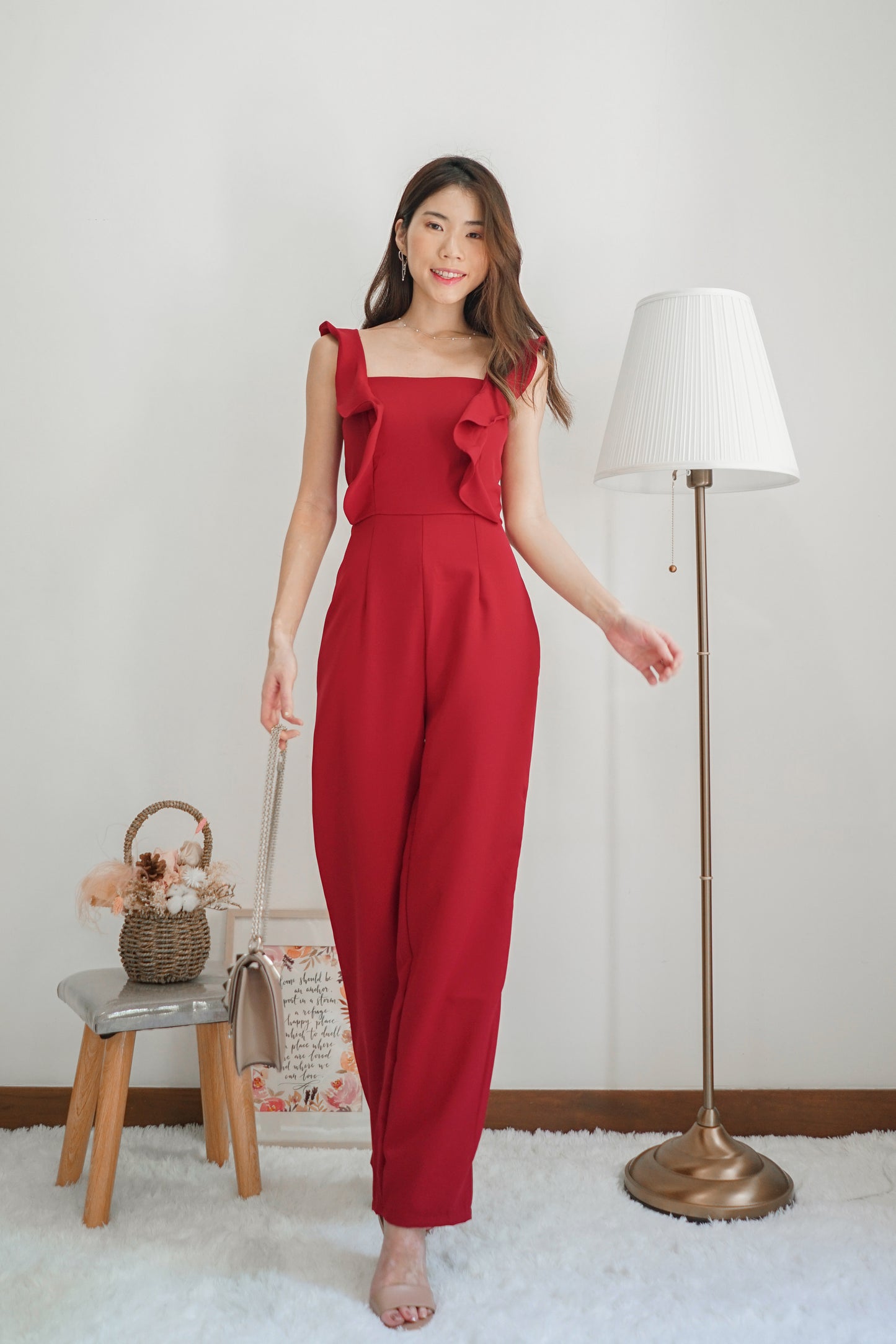 * PREMIUM * - Regilia Two Ways Flutter Jumpsuit in Red - Self Manufactured by LBRLABEL