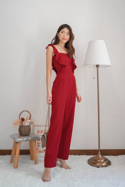 * PREMIUM * - Regilia Two Ways Flutter Jumpsuit in Red - Self Manufactured by LBRLABEL