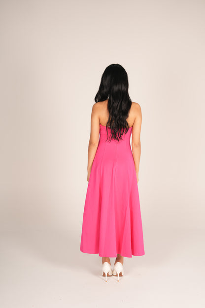 Evelia Bustier Dress in Hot Pink