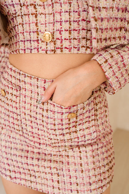 Rochelle Tweed Bralet in Pink