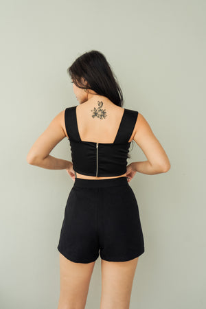 
                  
                    Load image into Gallery viewer, Maddy Tweed Highwaisted Shorts in Black
                  
                
