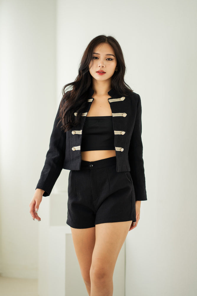 
                  
                    Load image into Gallery viewer, Maddy Tweed Military Jacket in Black
                  
                