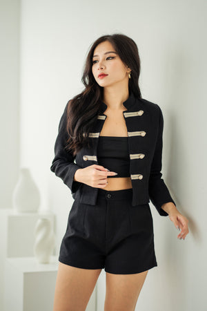 
                  
                    Load image into Gallery viewer, Maddy Tweed Military Jacket in Black
                  
                