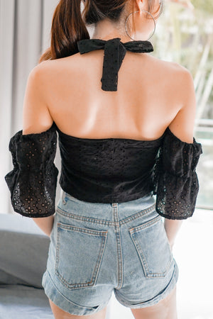 
                  
                    Load image into Gallery viewer, * PREMIUM * Jerilia Halter Crochet Top in Black - Self Manufactured by LBRLABEL
                  
                