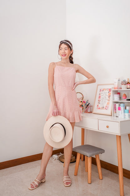 * PREMIUM * Arilia Crochet Dress Romper in Pink - Self Manufactured by LBRLABEL
