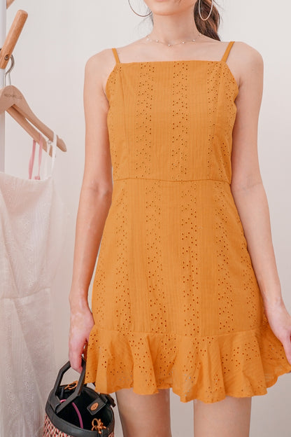 * PREMIUM * Arilia Crochet Dress Romper in Mustard - Self Manufactured by LBRLABEL