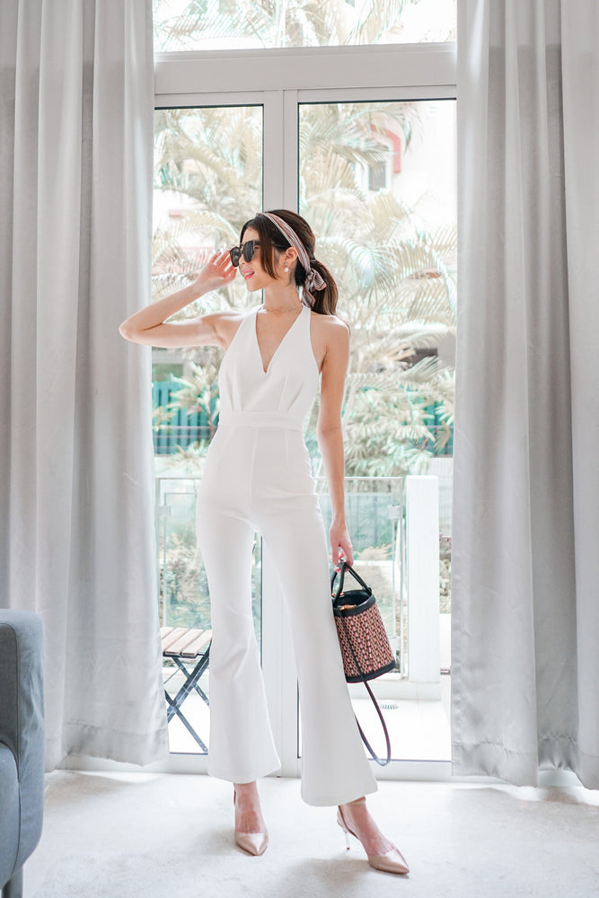 
                  
                    Load image into Gallery viewer, Fiolia Halter Jumpsuit in White
                  
                