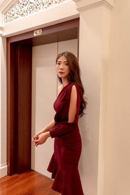 * PREMIUM * Tamsilia Toga Dress in Burgundy - Self Manufactured by LBRLABEL only