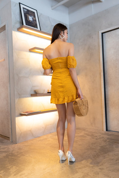 * PREMIUM * Audrilia Crochet Bustier Romper in Mustard Yellow - Self Manufactured by LBRLABEL
