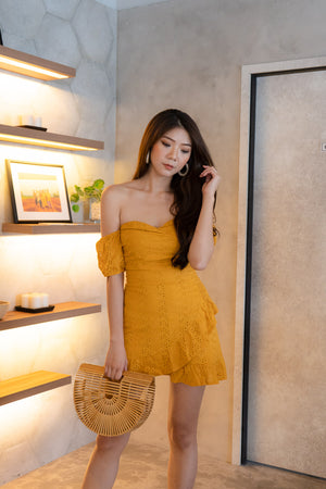
                  
                    Load image into Gallery viewer, * PREMIUM * Audrilia Crochet Bustier Romper in Mustard Yellow - Self Manufactured by LBRLABEL
                  
                