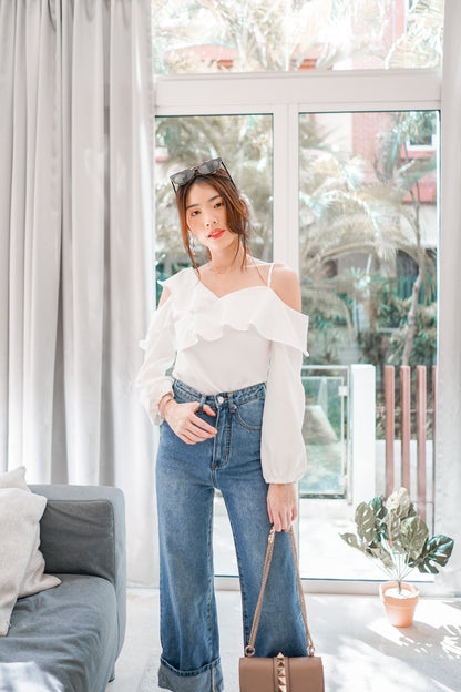 *PREMIUM * - Irolia Flutter Off Shoulder Top in White - Self Manufactured by LBRLABEL
