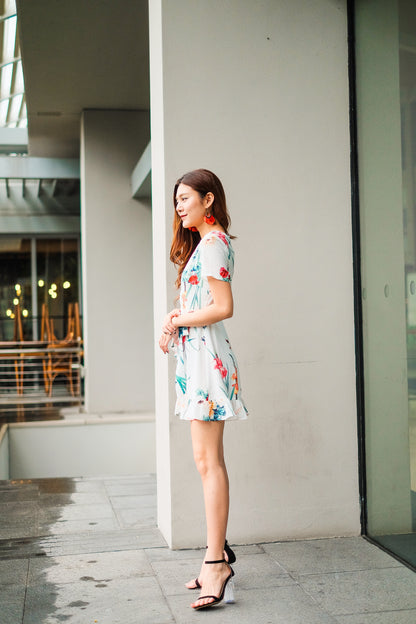 Alaya Floral Wrapped Dress in White