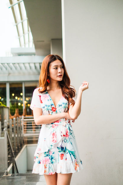 Alaya Floral Wrapped Dress in White