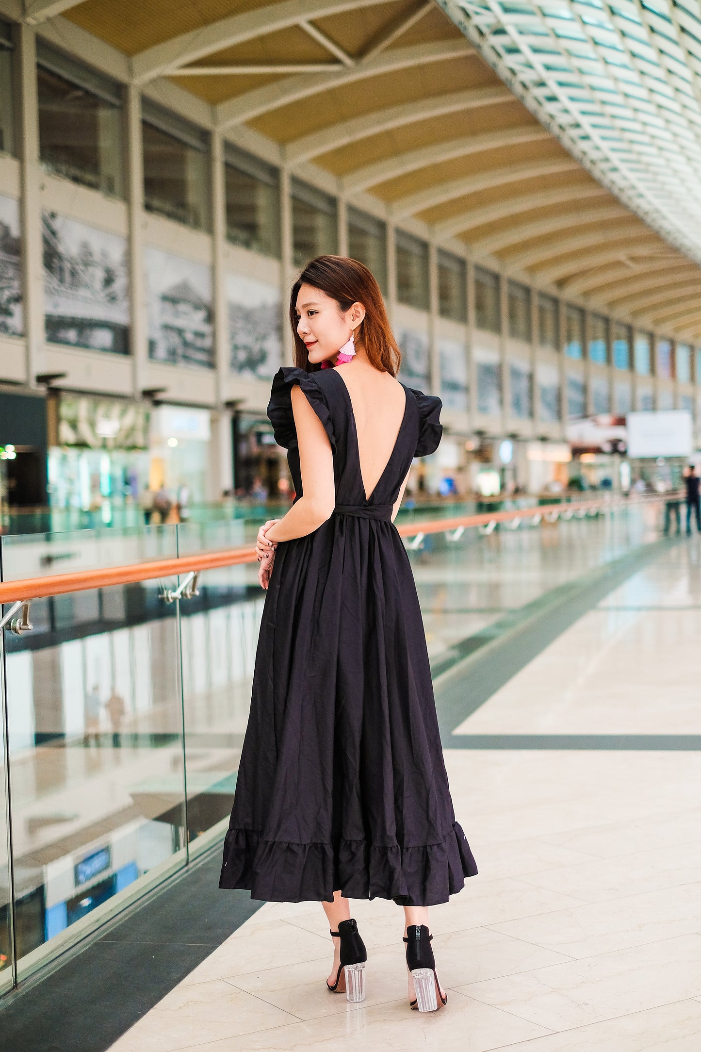 LUXE - Saige Flutter Gown Dress in Black